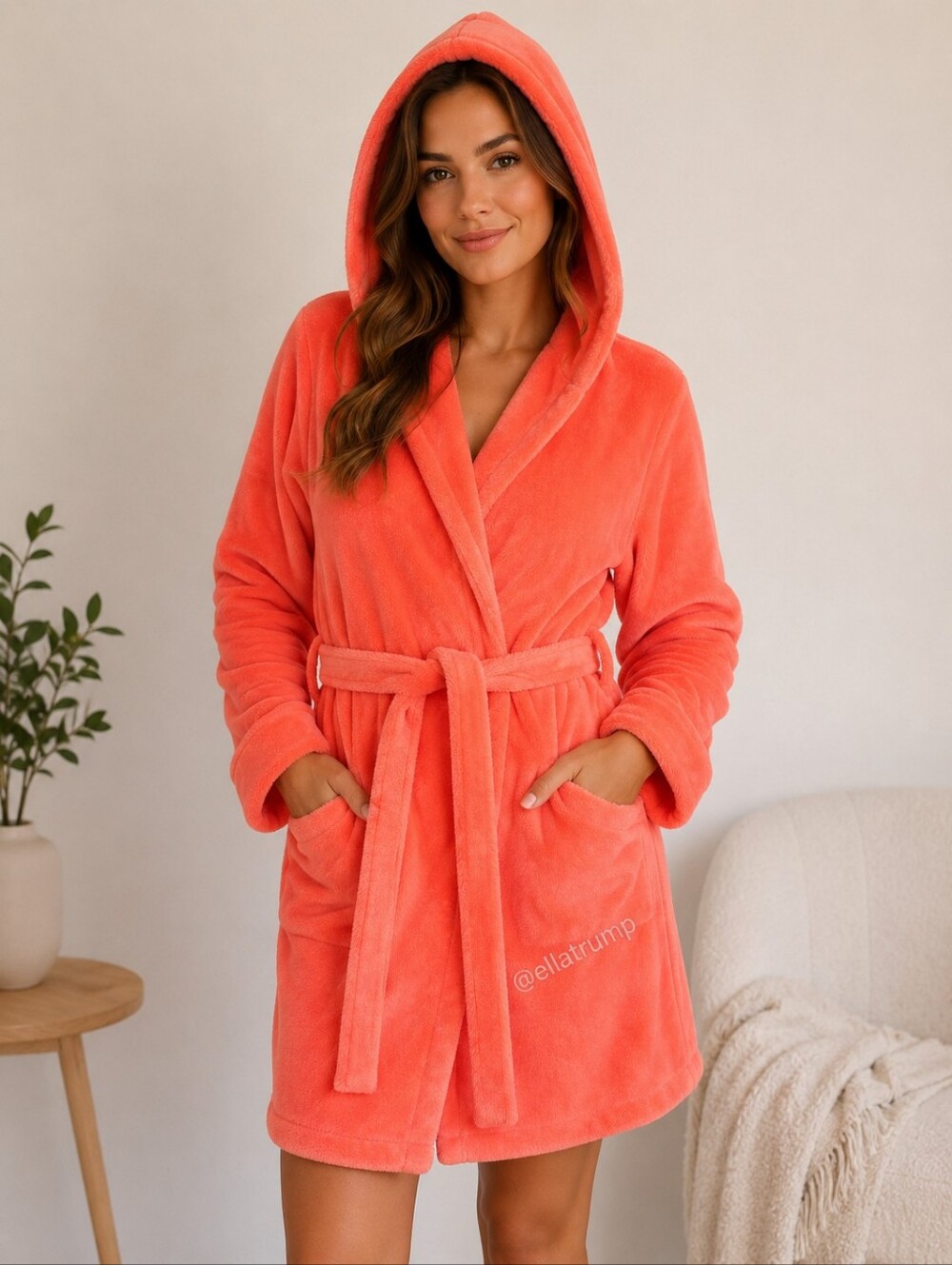 Xhilaration Bright Coral Hooded Fleece Robe/Swimsuit Cover-up Size L/XL